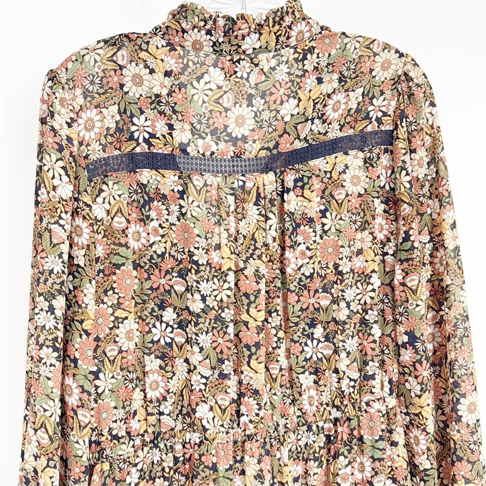 Lost + Wander Flower Power Maxi Dress Tiered Prairie size Medium Blue Peach - Picture 3 of 14